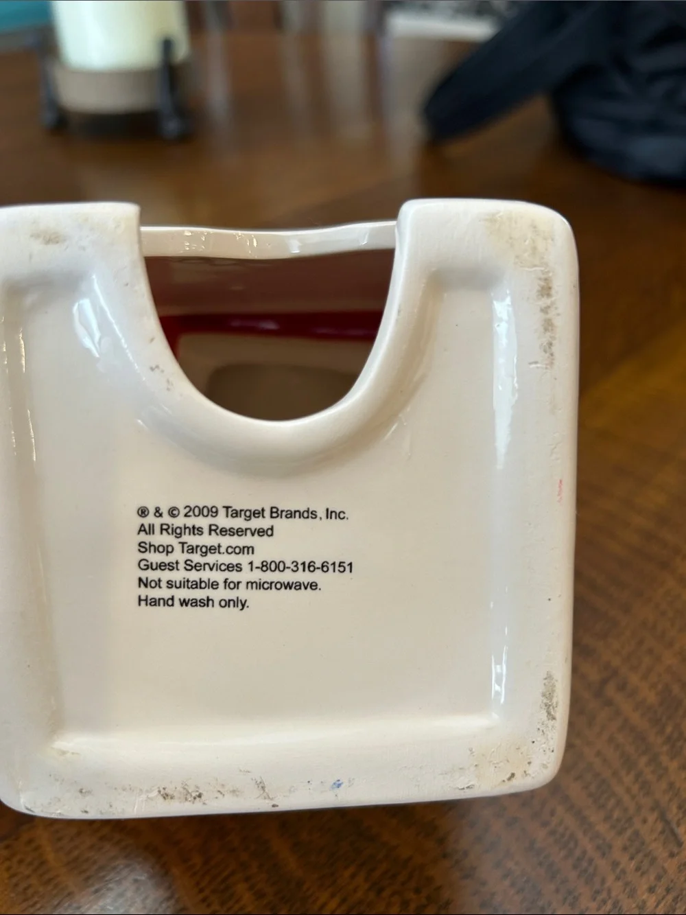 Target White Ceramic Tea Canister with Red Lid and Motif
